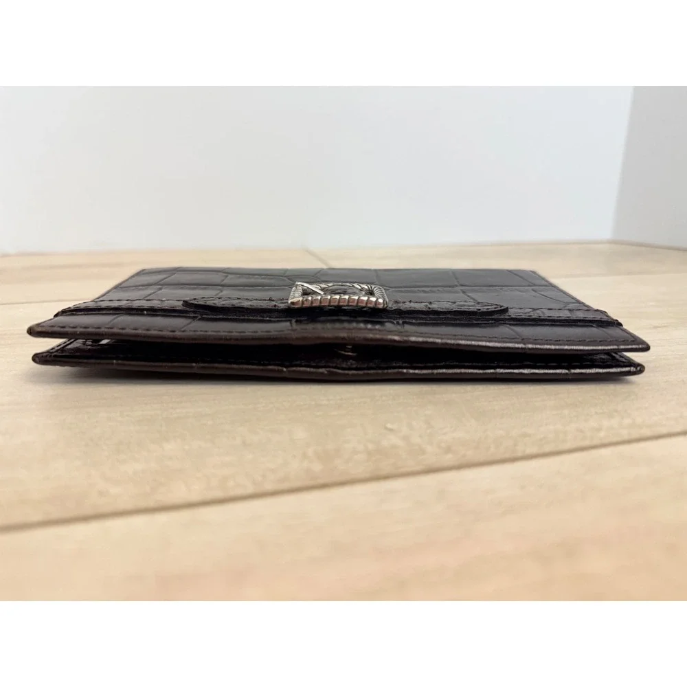 Brighton Black Croc Embossed Wallet Leather Magenta Purple Interior Silver Bukle